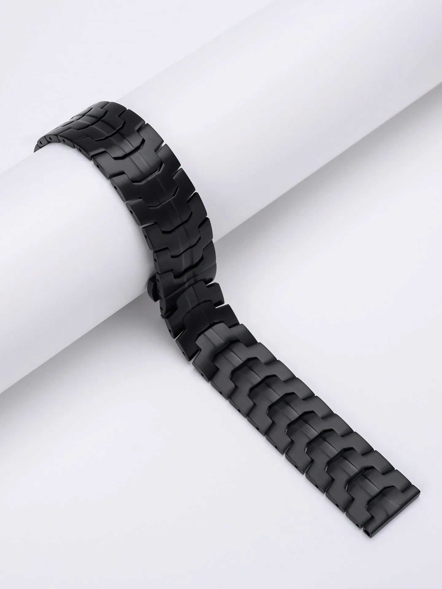 Stainless steel watch band for Samsung Galaxy Watch showing silver and black colour options with universal lug connectors