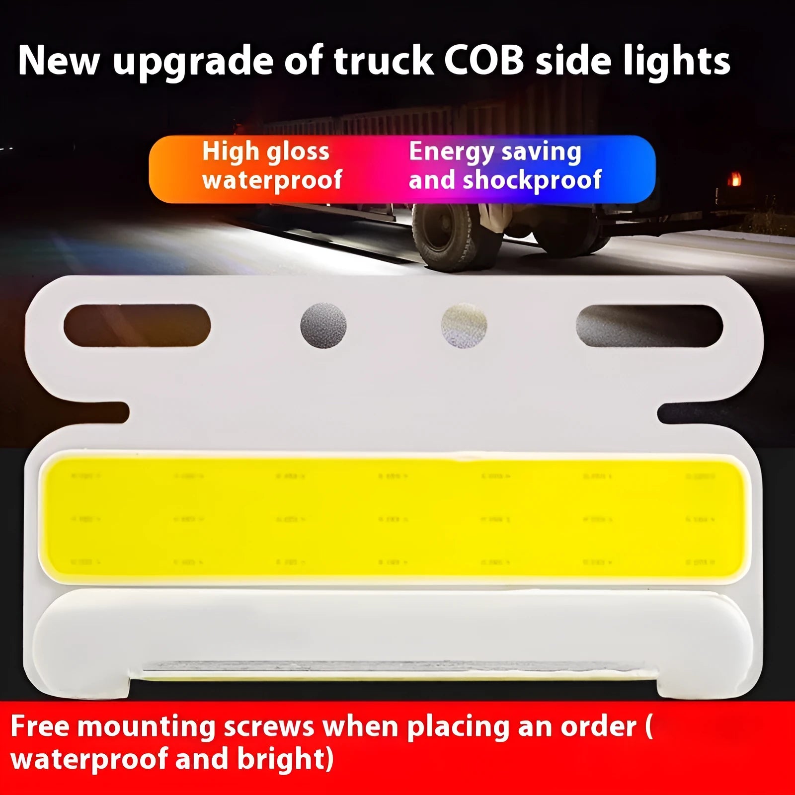 COB LED truck side marker light with aluminium housing in red, yellow, green, blue, or white.