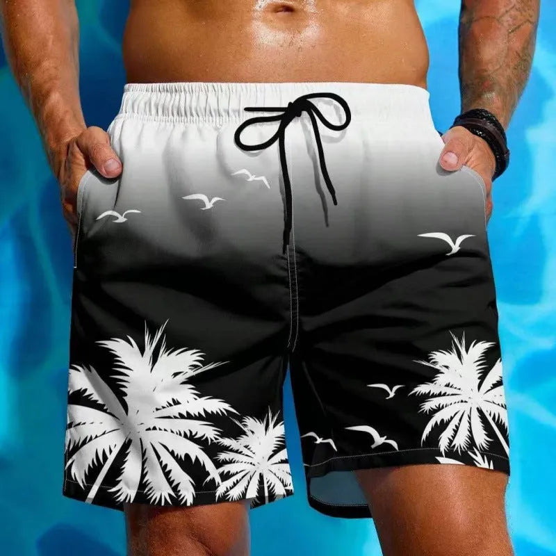 Men's ethnic pattern swimming trunks in loose board shorts style with polyester fabric