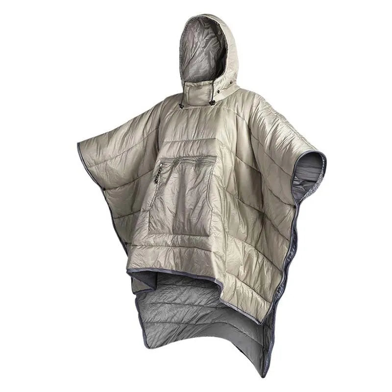 Army green outdoor cloak sleeping bag worn as a cape with 200x140cm dimensions