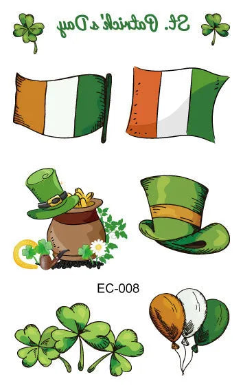 Children's temporary tattoo sticker with Irish festival clover design measuring 120 × 75mm