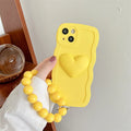 Silicone wavy edge phone case with love ball chain in Rose Red for iPhone 14 Pro Max