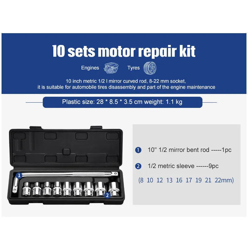 46-piece nickel-plated socket ratchet wrench set with Cr-v chromium vanadium steel construction