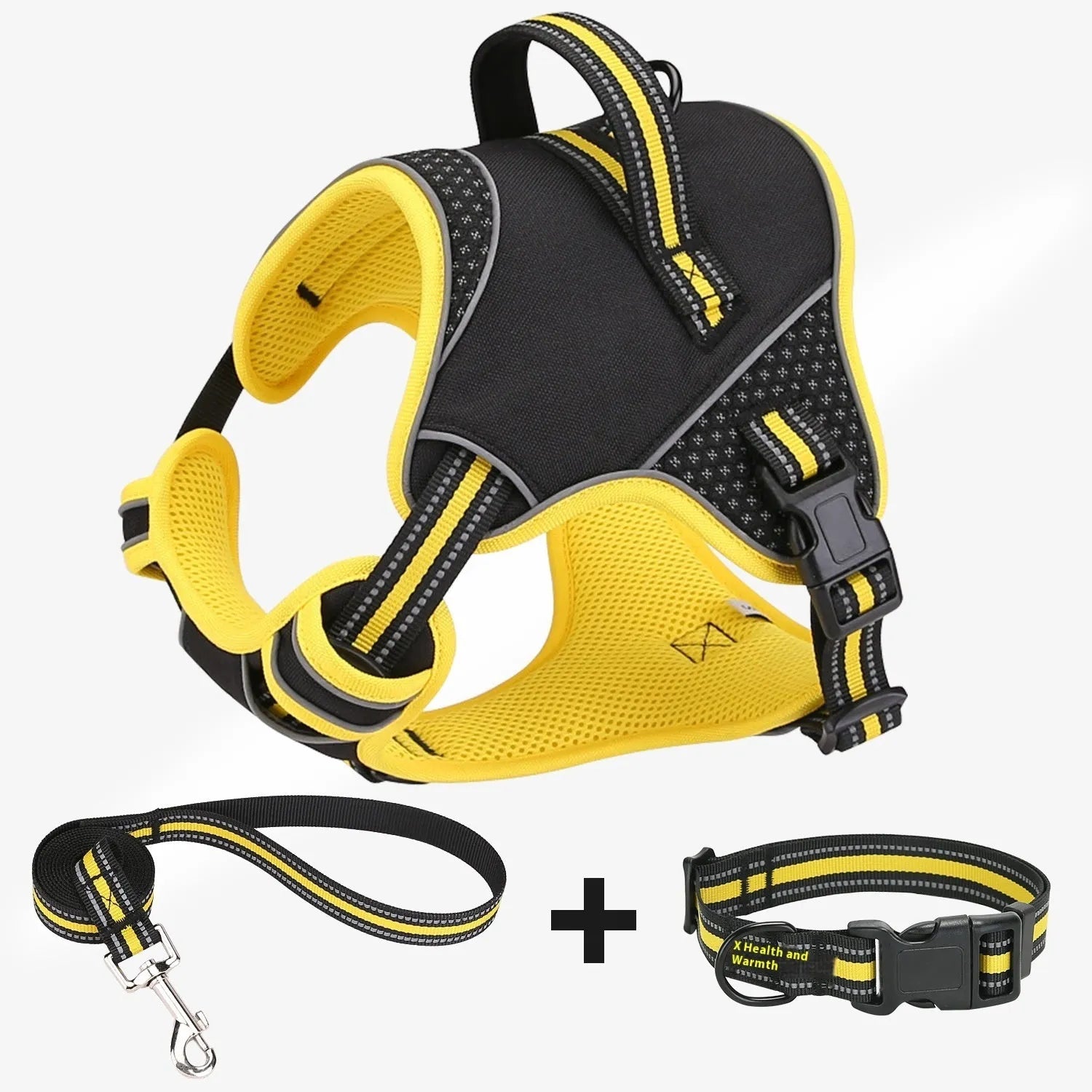 Orange and yellow polyester dog training harness with anti-breaking design for outdoor control