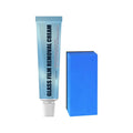 Blue car glass oil film remover paste and soft sponge applicator for windscreen cleaning