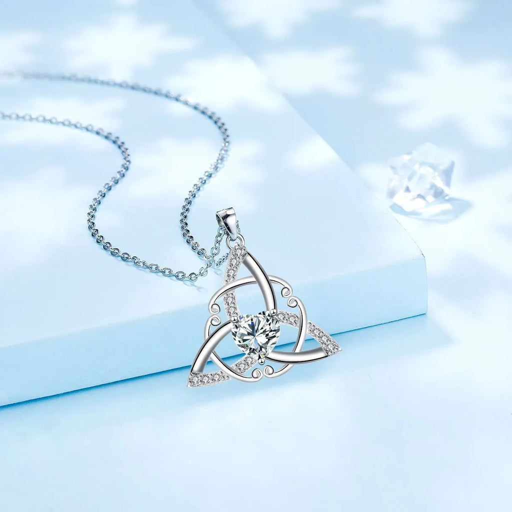 Women's Celtic knot pendant necklace in electroplated copper with geometric design
