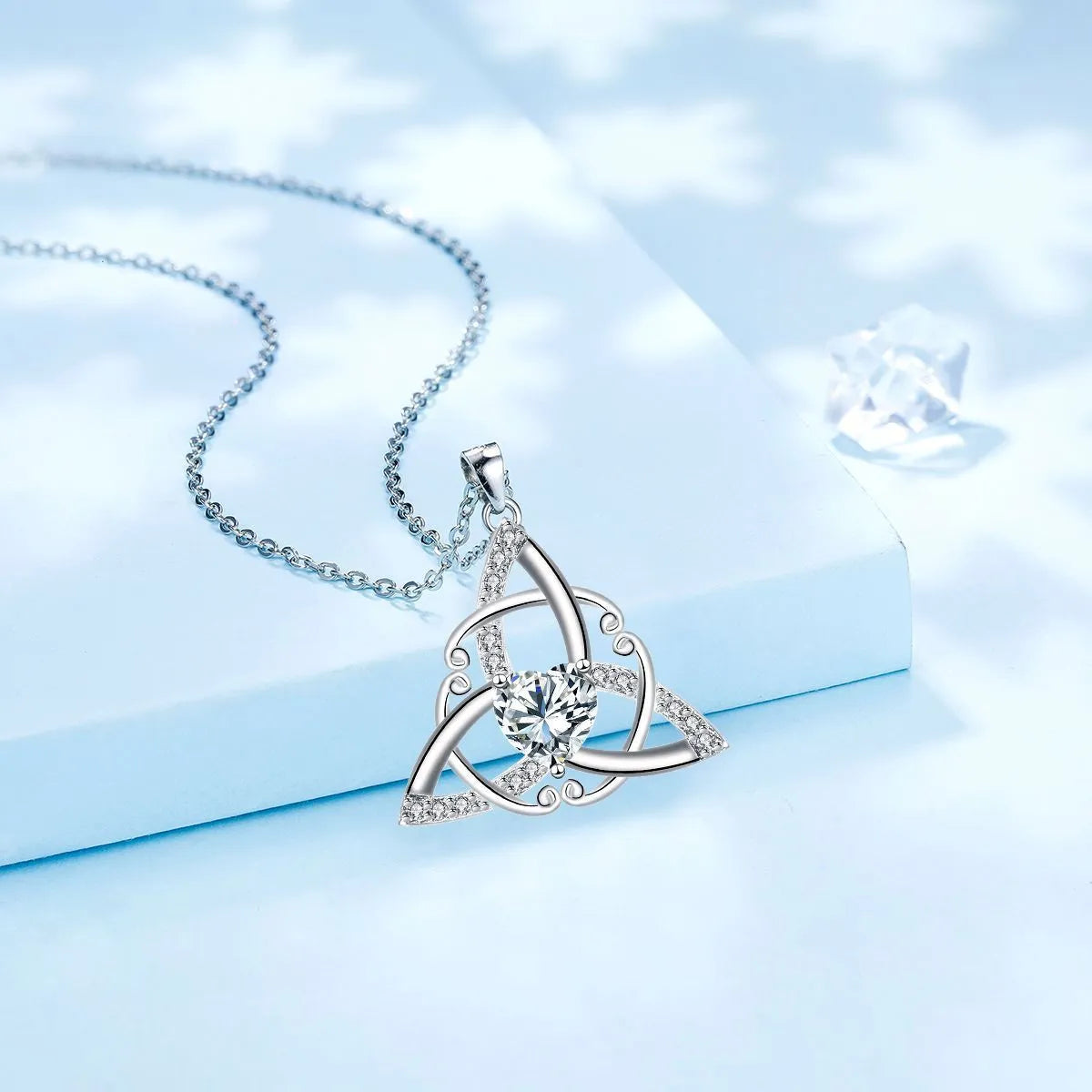 Women's Celtic knot pendant necklace in electroplated copper with geometric design