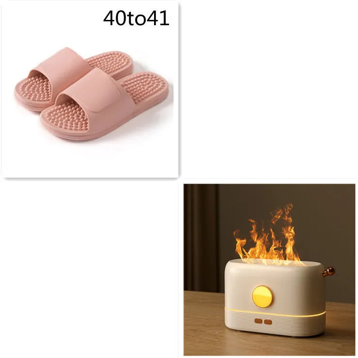 Black USB desktop humidifier diffuser with simulation flame effect and 200ml water tank.