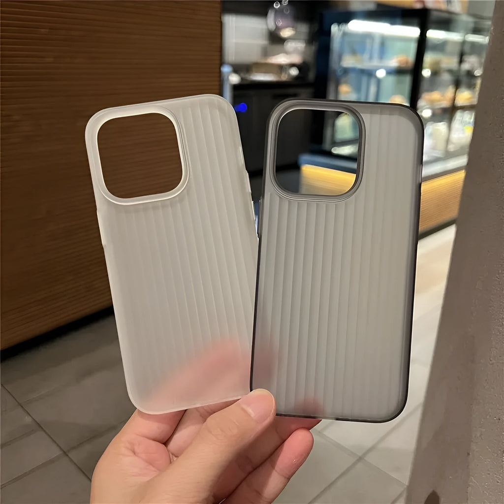 Semi-transparent frosted corrugated silicone phone case in black wave grain pattern for iPhone