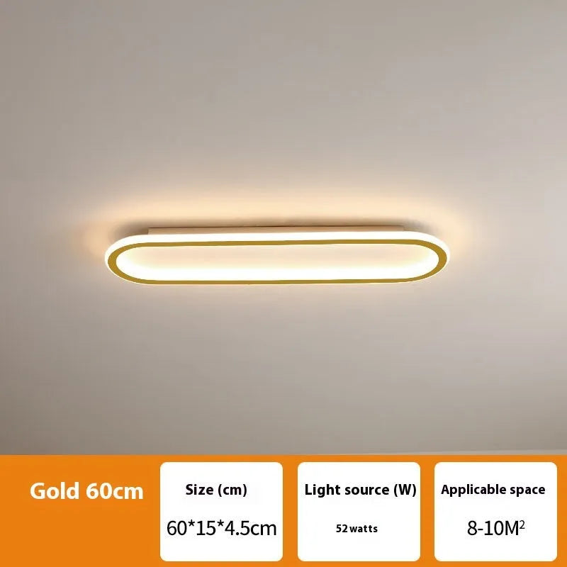 Slim aluminium strip ceiling lamp with PVC diffuser in a minimalist design for corridor or bedroom lighting.