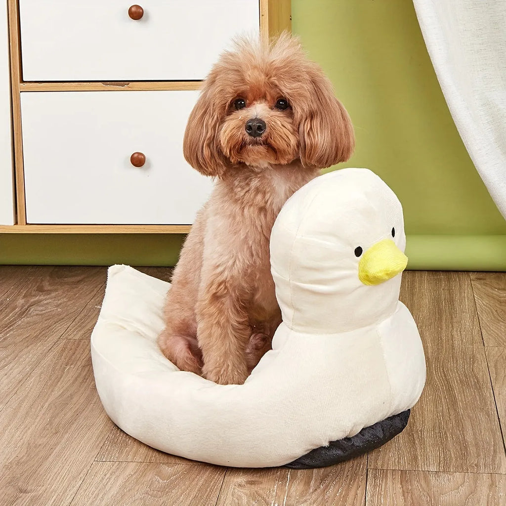 Duck-shaped fluffy pet bed sofa for small dogs and cats in blue or white colour