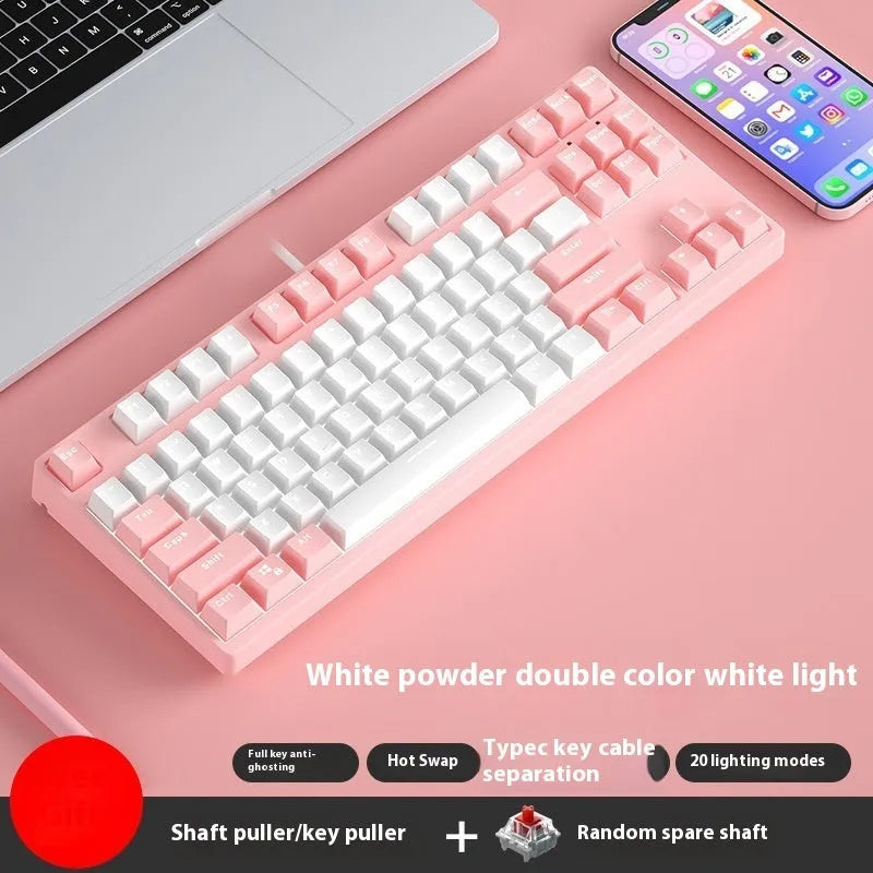 87-key mechanical gaming keyboard with dual-colour keycaps and hot-swappable switches