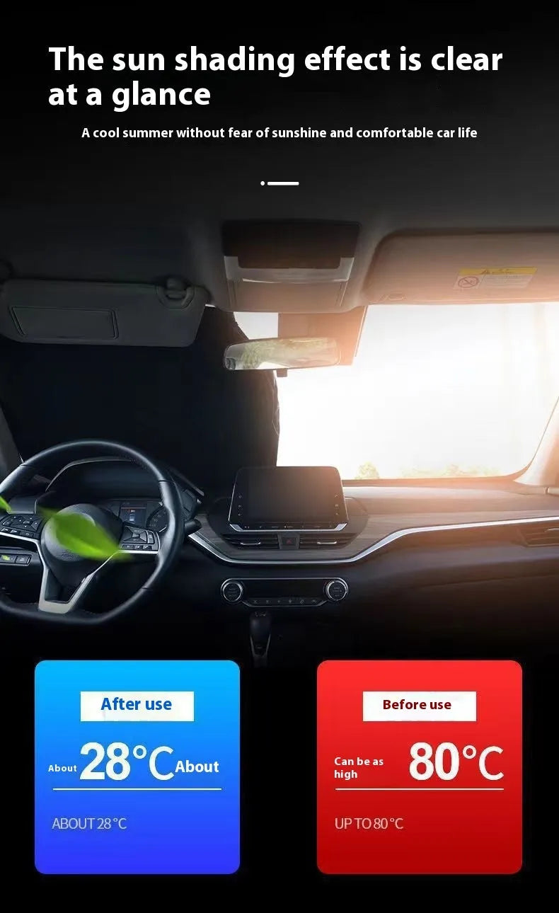 Titanium silver aluminium foil car sunshade showing reflective surface and folded storage