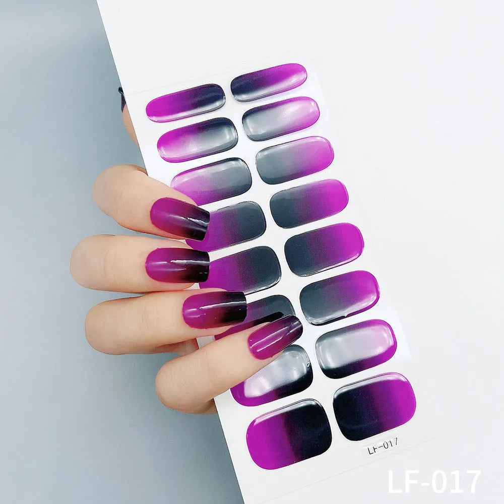 16 solid colour full nail stickers set with European and American simple designs including cross, rose, tulip patterns