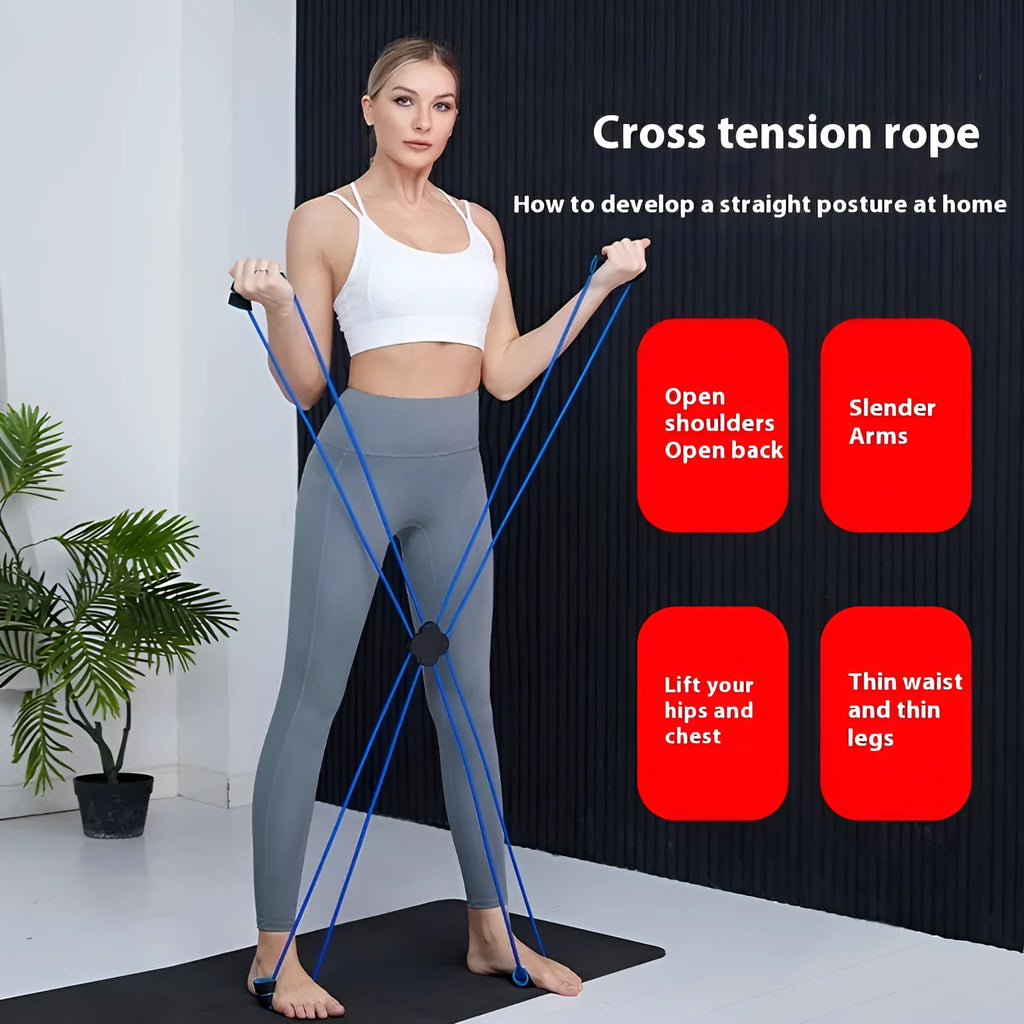 Blue eight-character TPR resistance puller for shoulder fitness exercises.