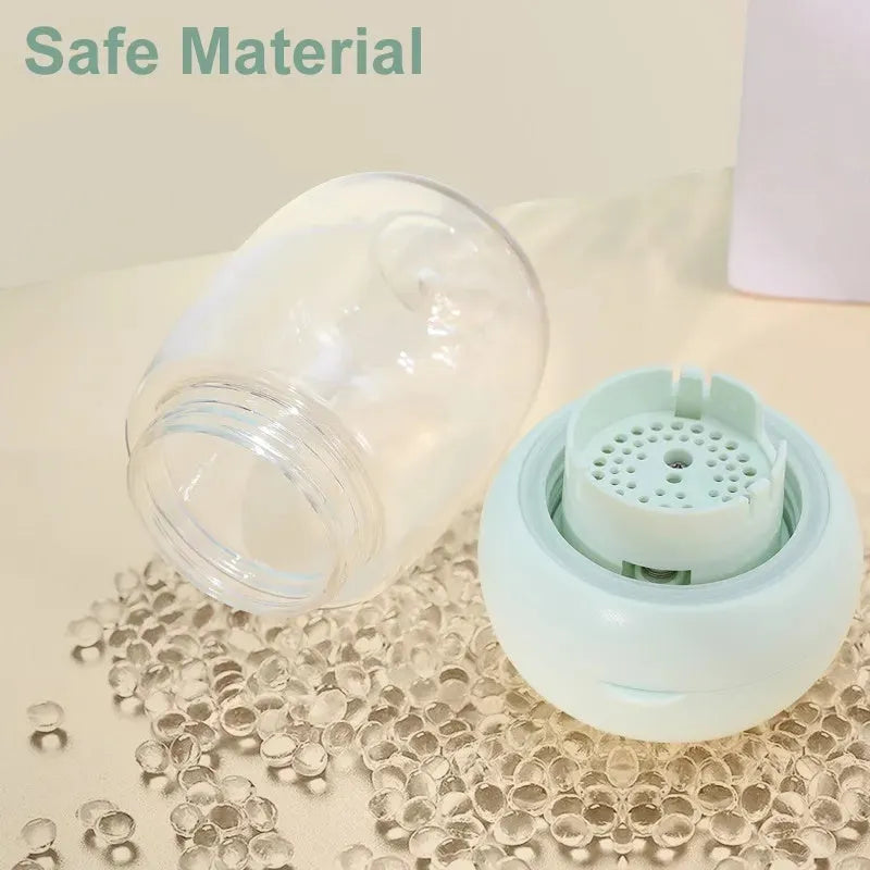 Portable pet water bottle with lanyard in 300ml size, blue colour, showing dispensing bowl section