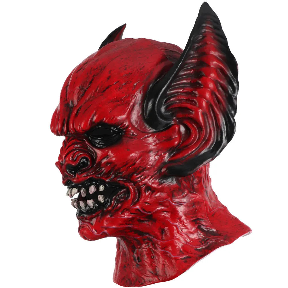 Red bat-shaped party hood mask made from RP foam for Halloween and costume events