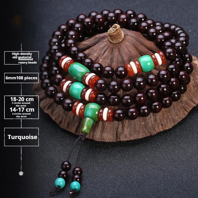 Men's rosewood bracelet with 108 beads showing lapis lazuli stone design option