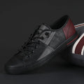 Men's round toe leather pumps with elastic band and vulcanised rubber sole in colour matching design