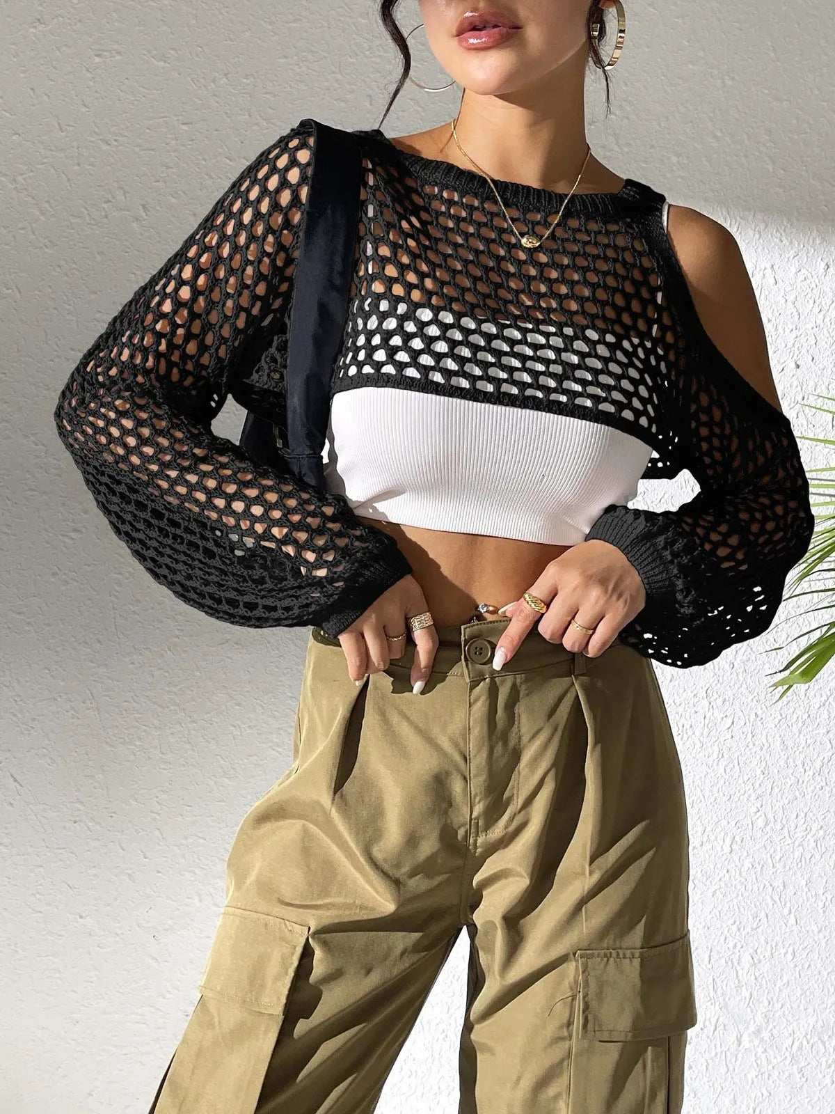 Beach couple hollowed navel mesh shirt in free size with six colour options