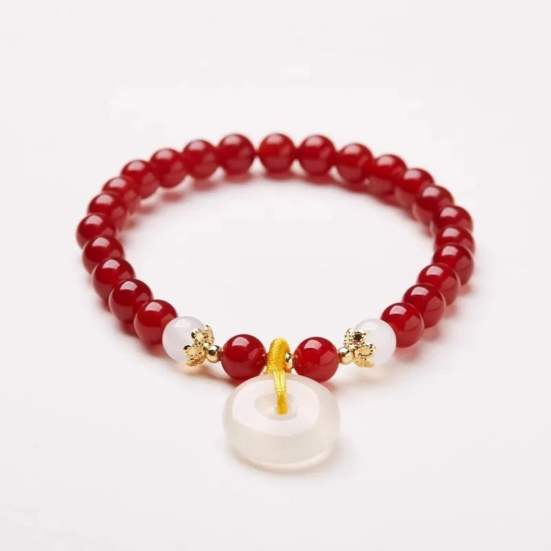 Handmade natural jade and agate bracelet with safety buckle and peace clasp.