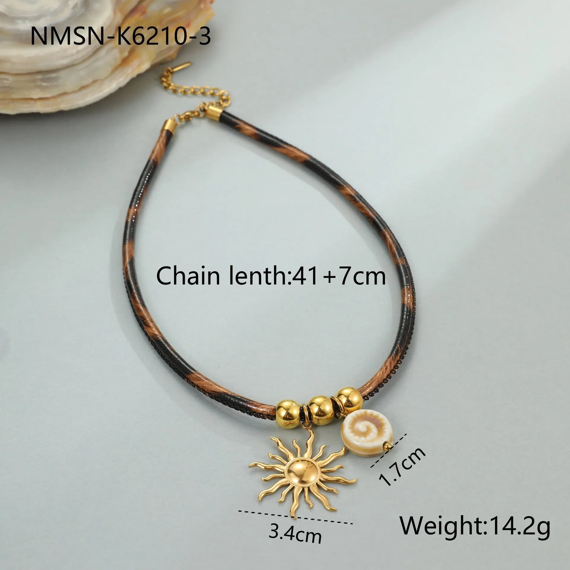 Women's geometric leopard pattern stainless steel necklace with gold electroplated finish on adjustable chain