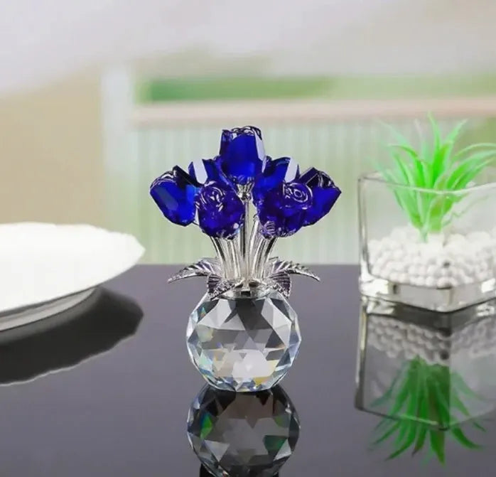 K9 crystal glass rose ornament with geometric Chinese design in multiple colour options
