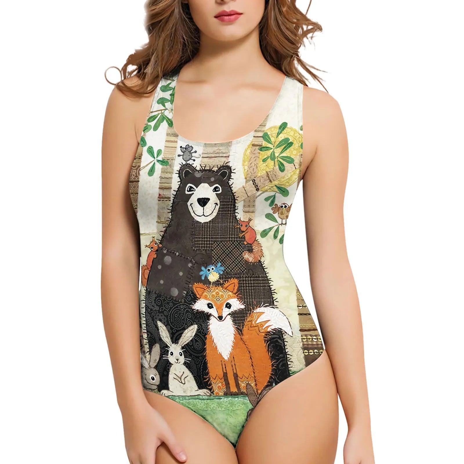 Women's 3D printed pattern one-piece swimsuit in polyester with sleeveless design