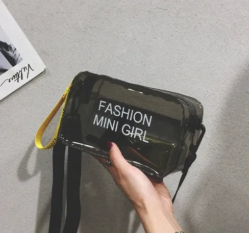 Transparent square jelly shoulder bag with single diagonal cross strap in various colour options
