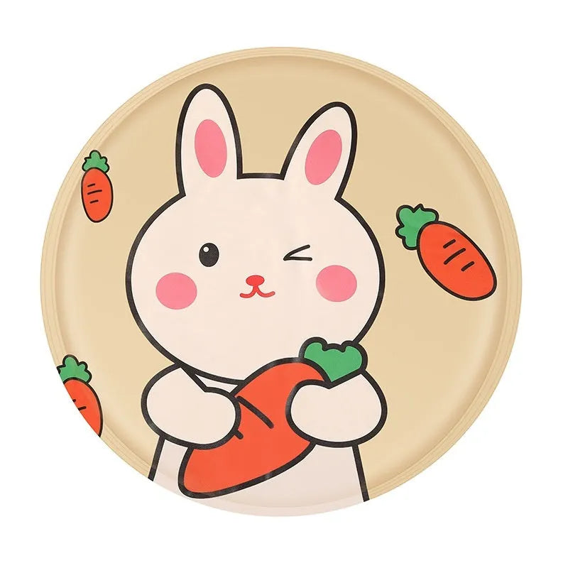 Round cloth pet cooling mat with cartoon bunny design, shown in beige colour.