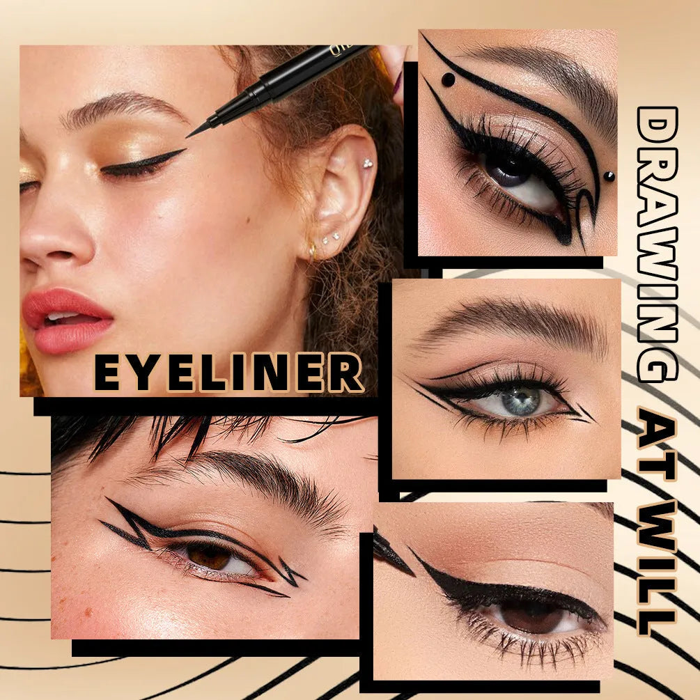 Black liquid eyeliner pen with sweat-proof quick-drying properties