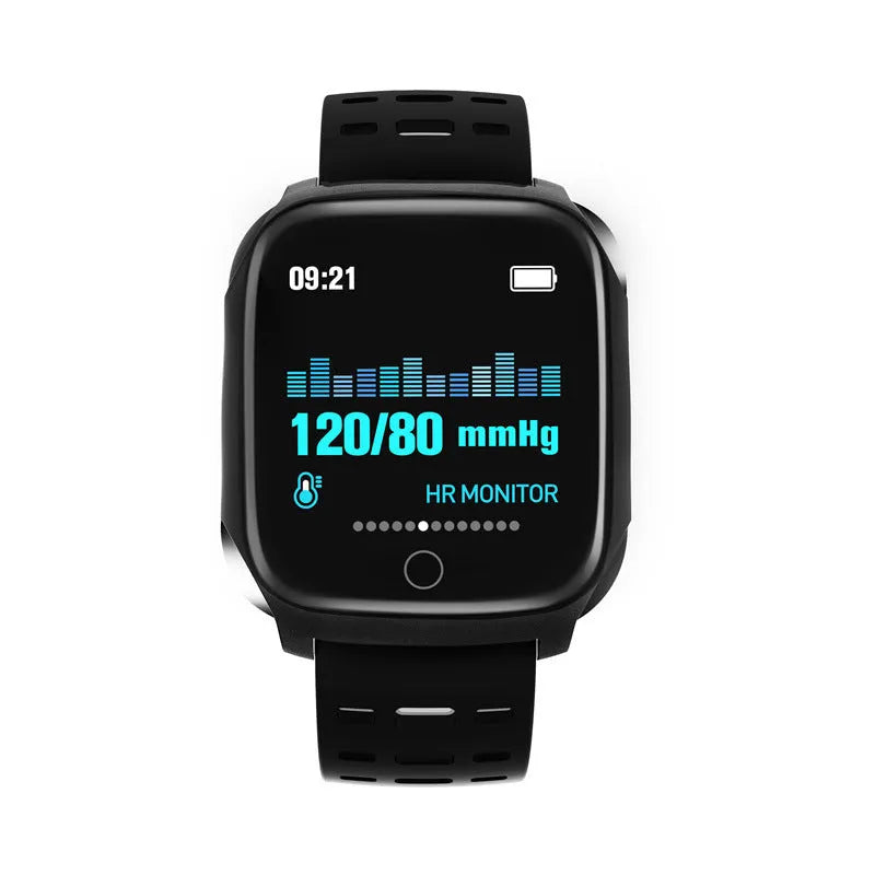 F16 Smart Watch with ECG monitor on a black and green silicone wristband, showing the display.