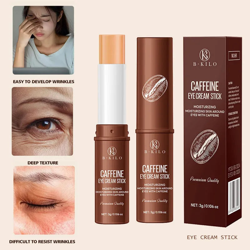Caffeine Eye Cream Stick in roll-on applicator format for under-eye hydration and fine lines.