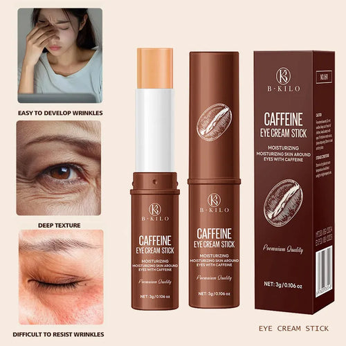 Caffeine Eye Cream Stick in roll-on applicator format for under-eye hydration and fine lines.