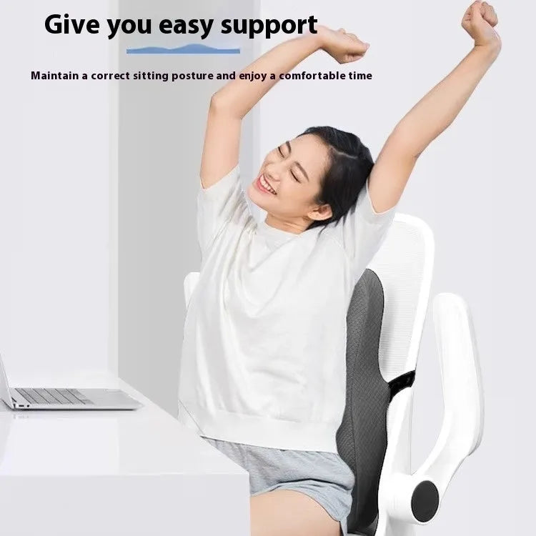 Office chair lumbar support pillow in grey colour showing contour design for lower back comfort