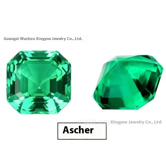 Cultivated emerald gemstone in Columbia green treasure colour showing round and rectangular shape options