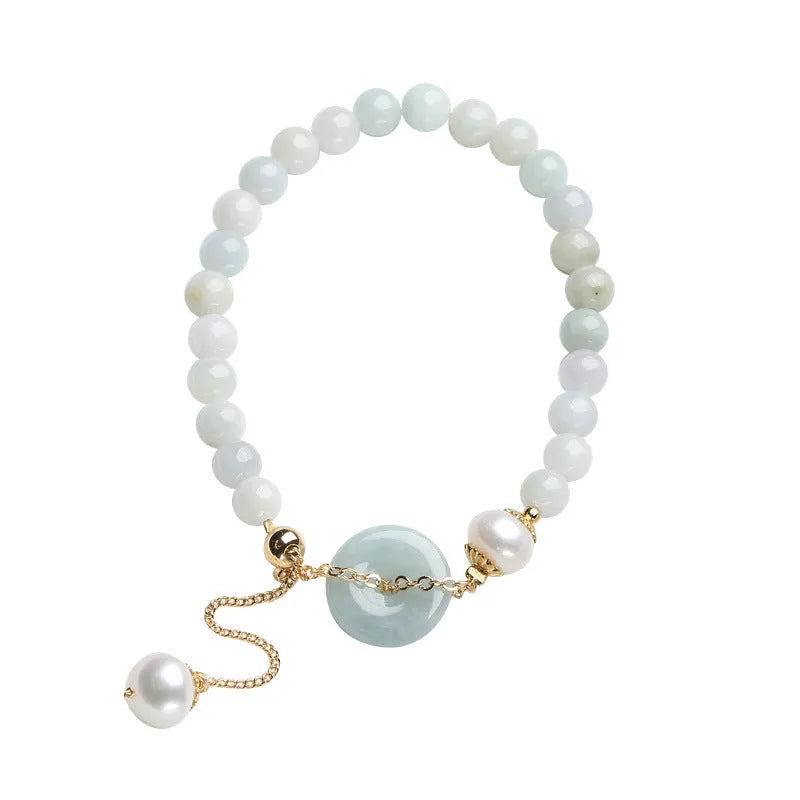 Natural emerald peace buckle pearl bracelet with jade pendant and pearl beads