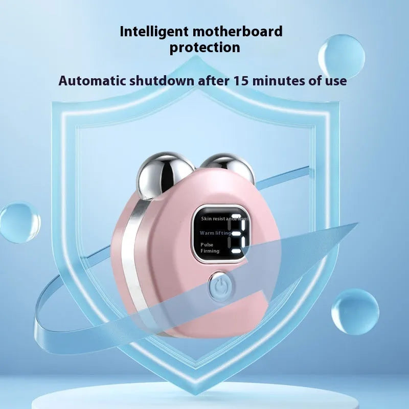 Portable white micro current facial massager with hot compress and double rollers for skin rejuvenation