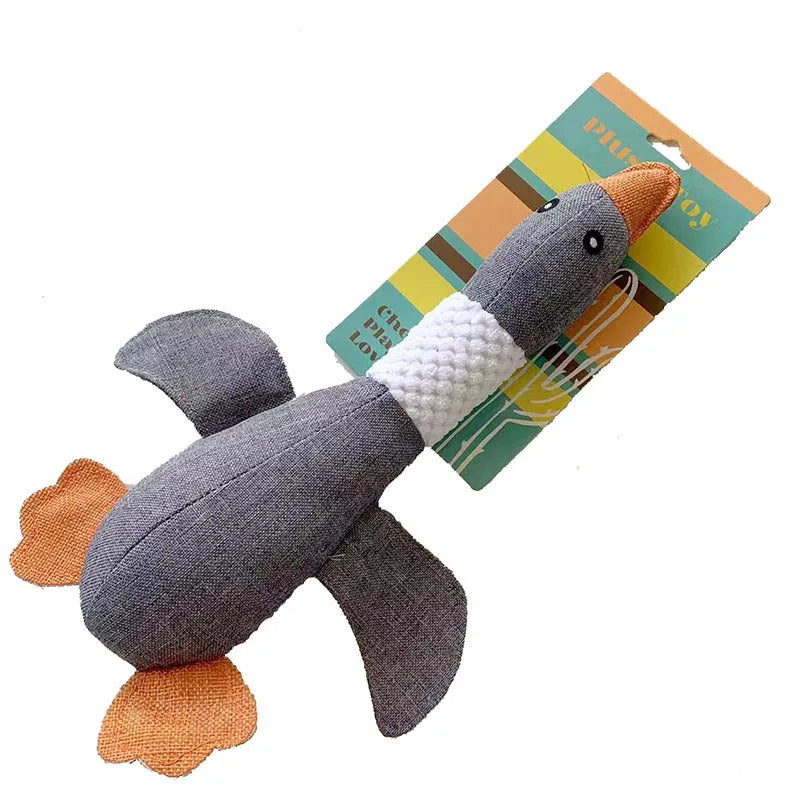 Blue durable duck dog plush toy with squeaker for large breed dogs and teething puppies