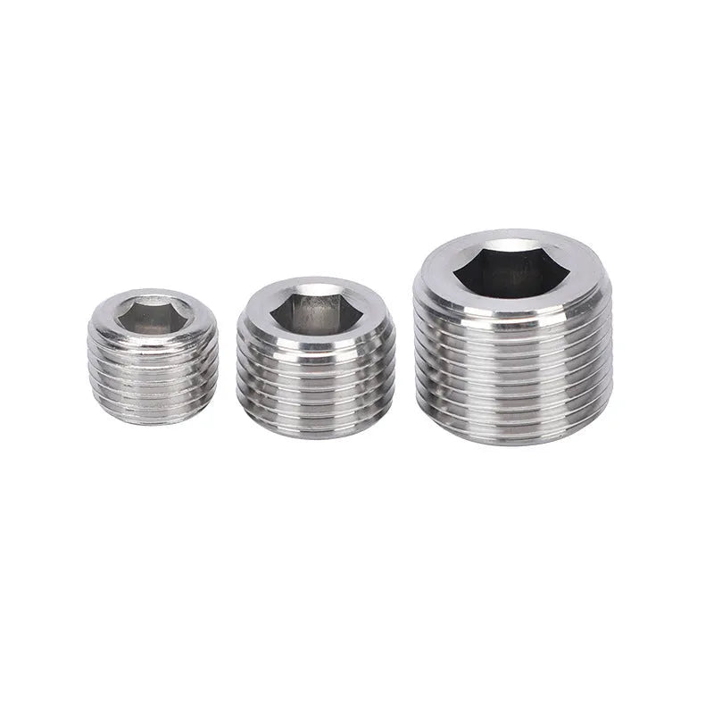 Stainless steel 304 hexagon plug pipe fitting for 3/8 inch bulkhead connections.