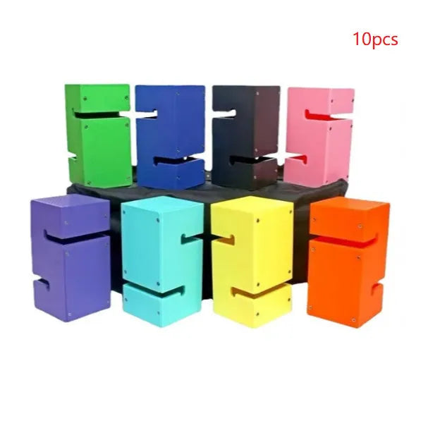 ABS plastic team building game equipment with tower blocks, pull ropes and hook frame for group coordination activities