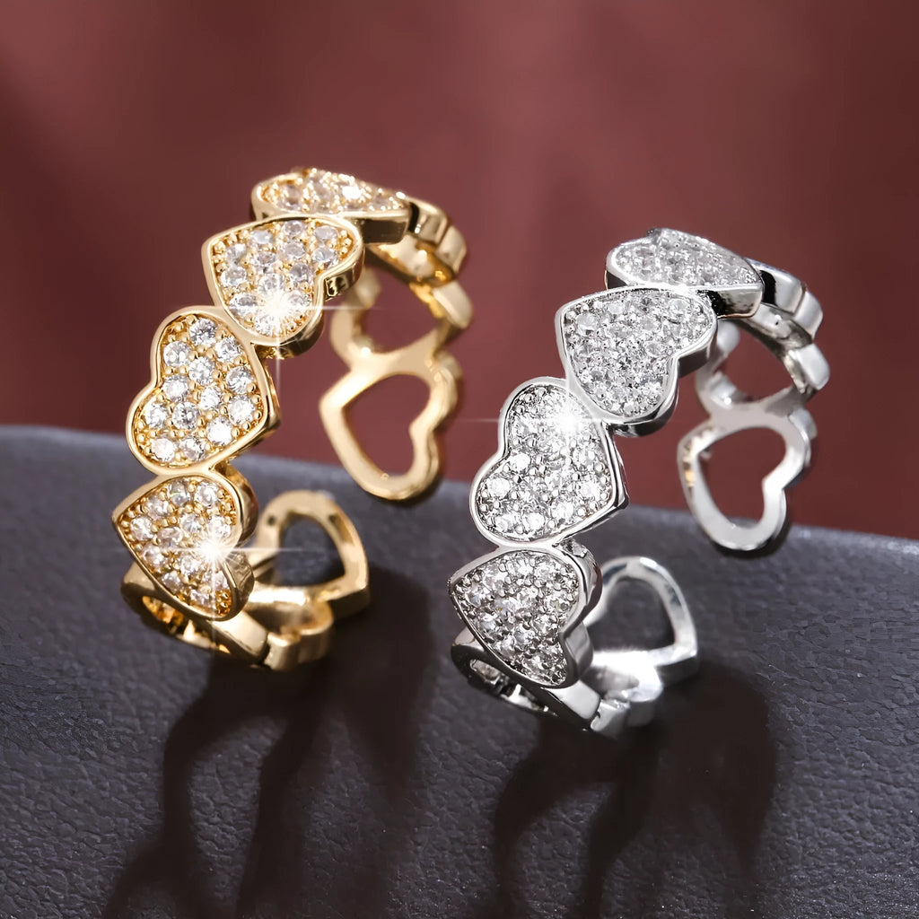 Adjustable opening couples ring with geometry heart design in gold or silver colour