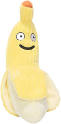 Yellow banana-shaped cat crinkle toy with soft plush material for indoor kitten chew play