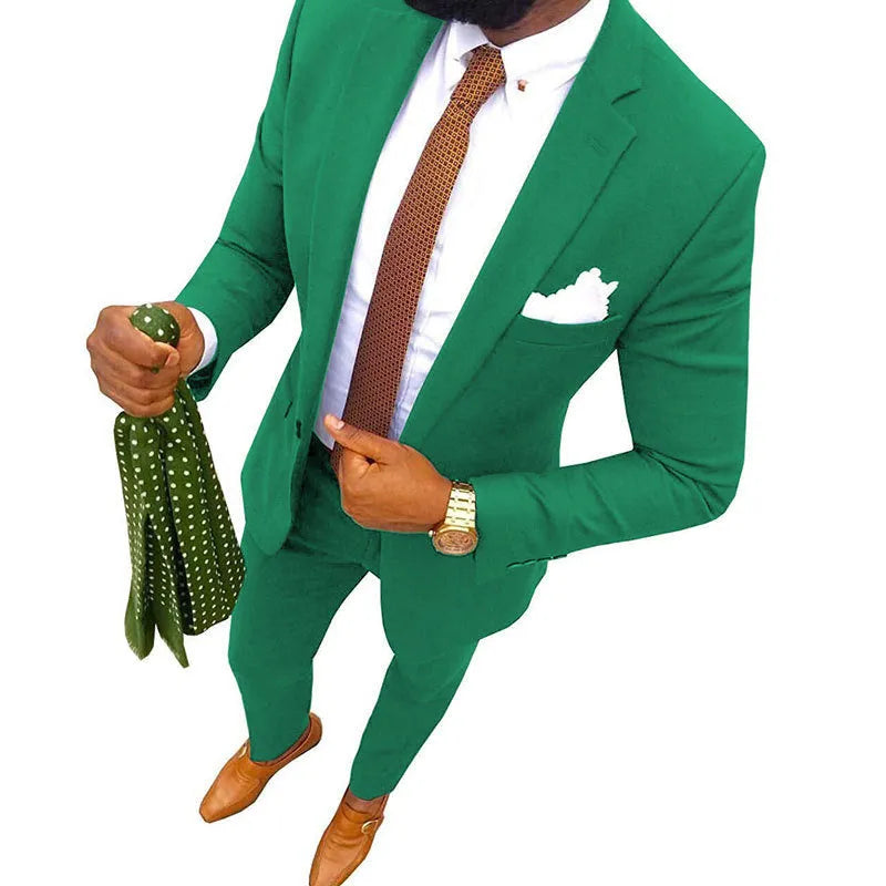 Men's purple cotton suit jacket and trousers set for formal occasions.
