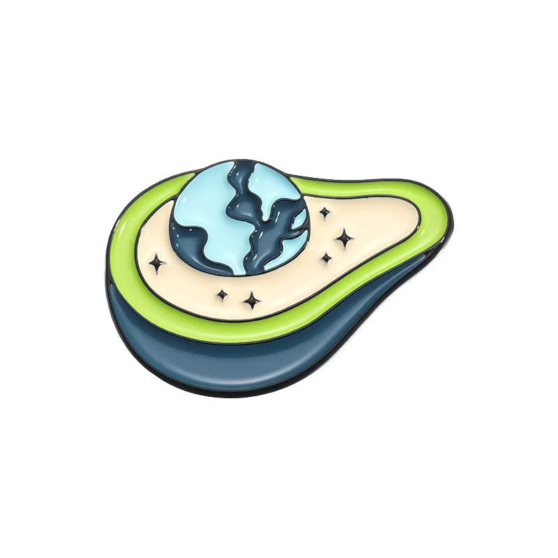 Colourful cartoon fruit and letter shaped zinc alloy brooch pin on fabric