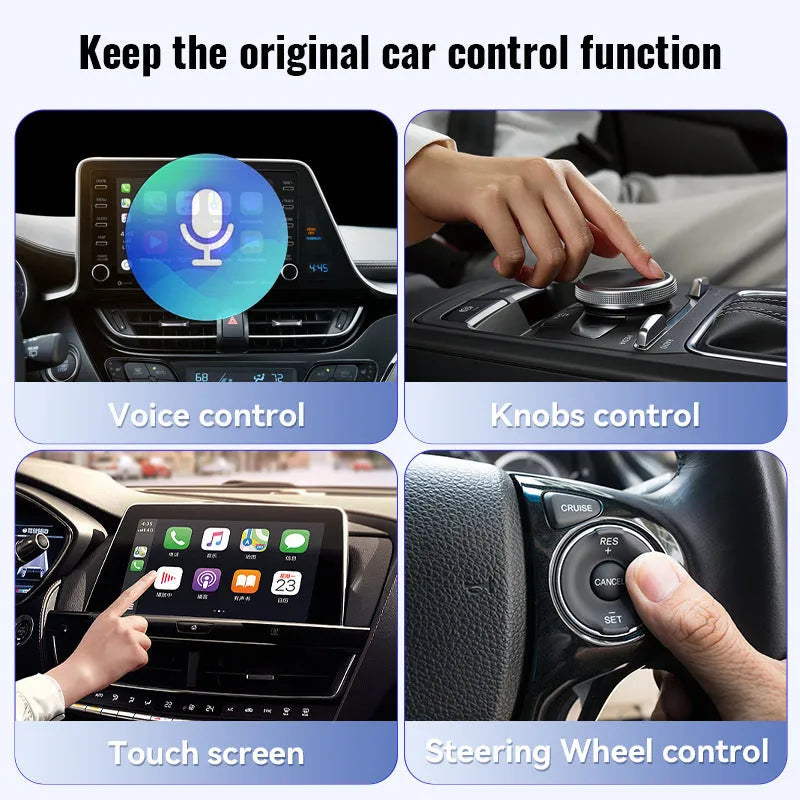 Black mini USB CarPlay wireless adapter interface with compact dimensions