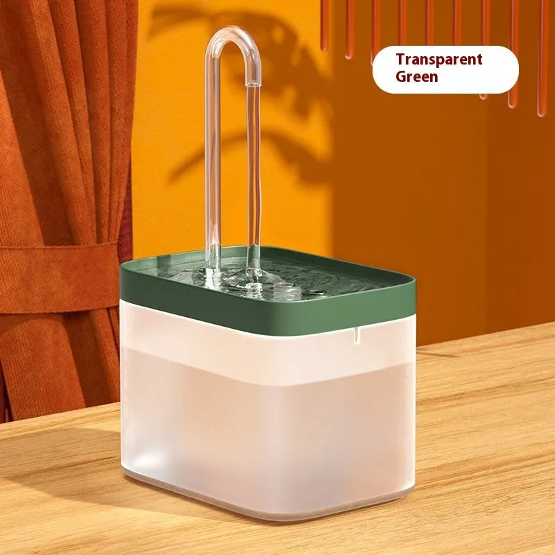 Cat water fountain with clear crystal elbow and frosted blue base, 1500ml capacity automatic circulation