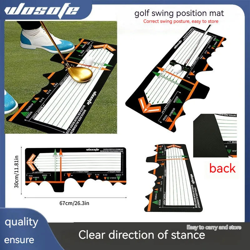 Black neoprene golf swing positioning pad for stance correction and alignment training