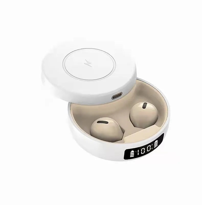 Mini semi-in-ear wireless headphones with charging case in black, colour, or white options