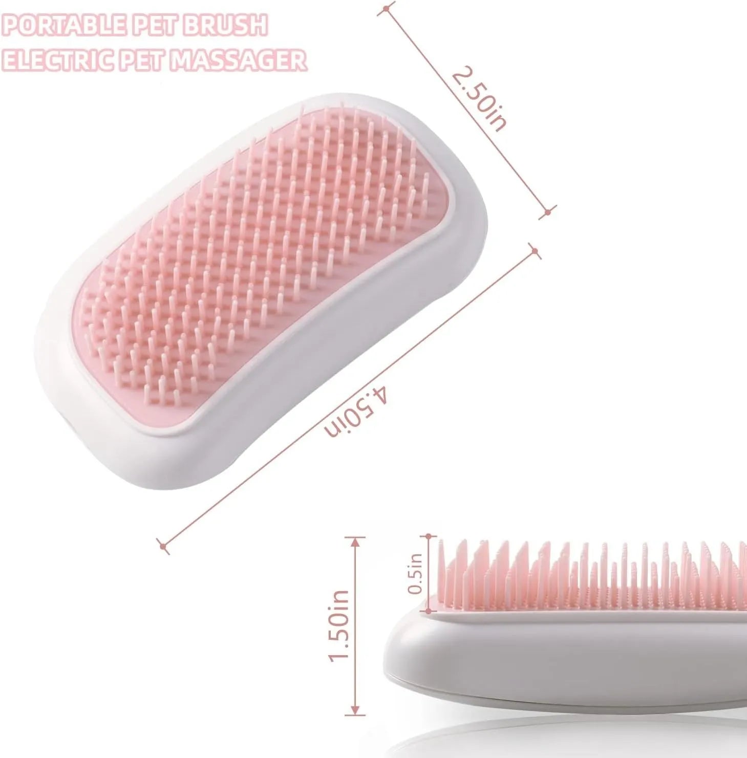 Pink electric pet massage brush with TPE comb teeth for grooming cats and dogs